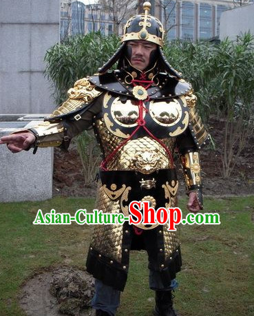 Chinese Ancient General Body Armor Costumes and Helmet Complete Set for Men