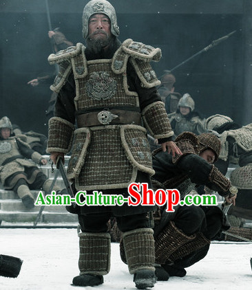 Ancient Chinese Palace General Body Armor Costumes Garment Clothing and Helmet Complete Set for Men
