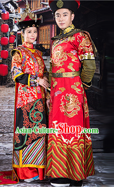 Ancient Chinese Empress Emperor Royal Dresses Imperial Robe Clothes 2 Complete Sets