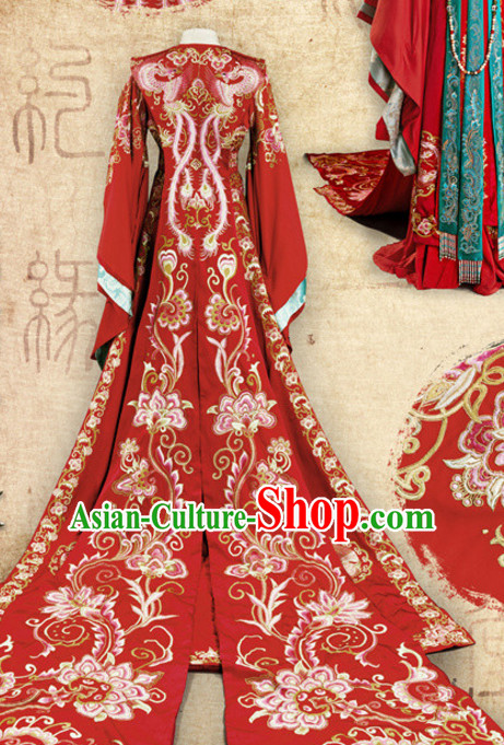 Ancient Chinese Imperial Embroidered Phoenix Empress Royal Wedding Dresses Clothing Complete Set