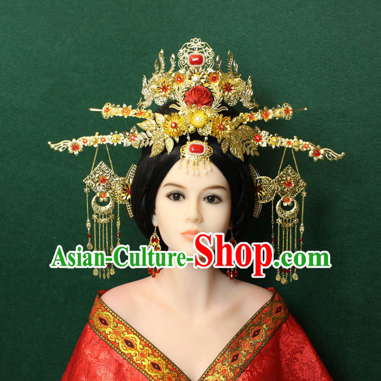 Chinese Ancient Style Hair Jewelry Accessories, Hairpins, Queen Hanfu Tang Dynasty Xiuhe Suit Wedding Bride Phoenix Coronet, Hair Accessories Set for Women