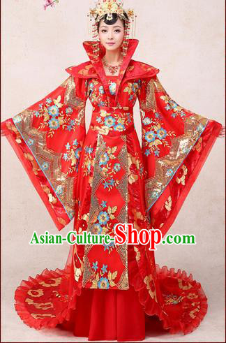 Ancient Chinese Palace Empress Costumes Complete Set, Tang Dynasty, Hanfu, Ancient Palace Princess Wedding Red Dress Suits For Women