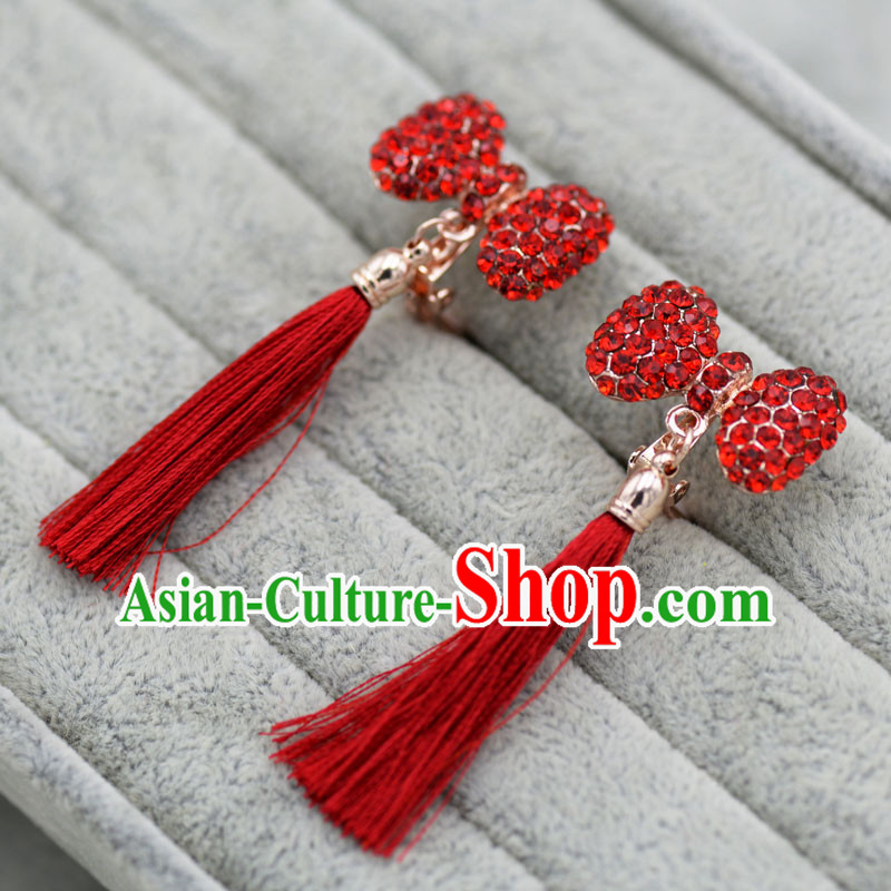Chinese Ancient Style Accessories, Earrings, Hanfu Xiuhe Suit Wedding Bride Crystal Earrings for Women