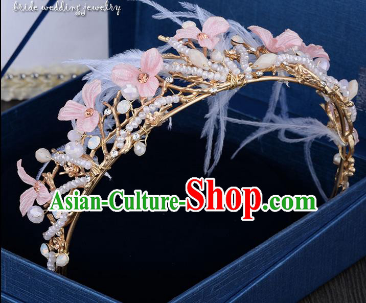 Traditional Jewelry Accessories, Princess Wedding Hair Accessories, Bride Wedding Hair Accessories, Baroco Style Feather Pearl Headwear for Women