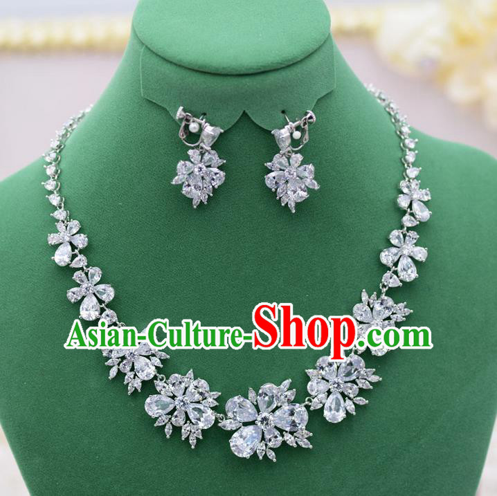 Traditional Wedding Jewelry Accessories, Palace Princess Bride Accessories, Engagement Necklaces, Wedding Earring, Baroco Style Crystal Necklace Set for Women