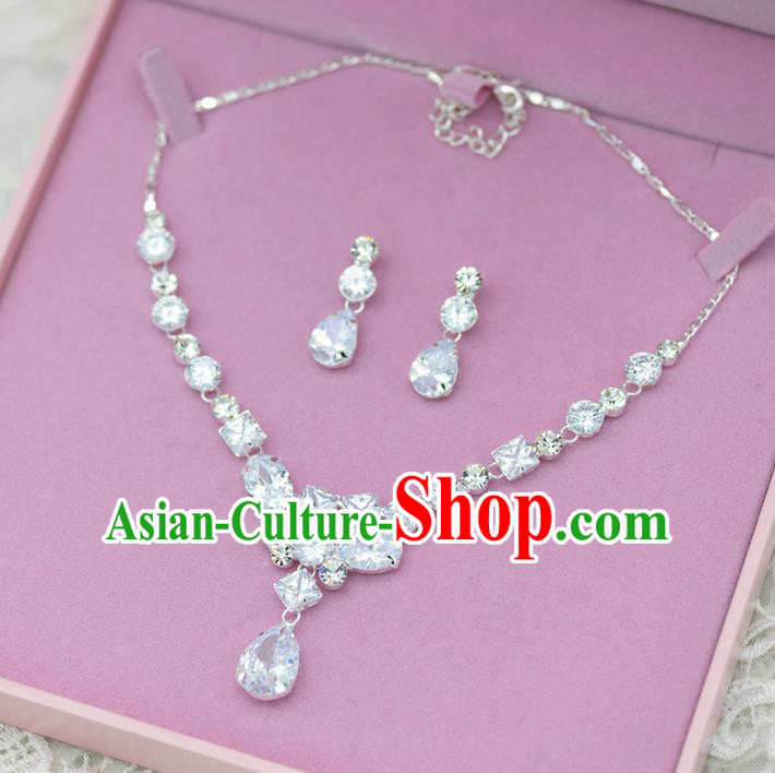 Traditional Wedding Jewelry Accessories, Palace Princess Bride Accessories, Engagement Necklaces, Wedding Earring, Baroco Style Crystal Zircon Necklace Set for Women