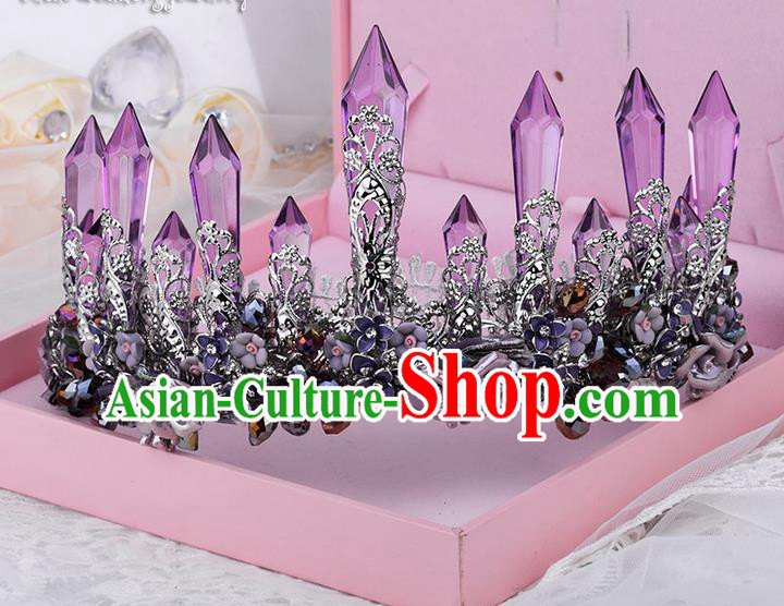 Traditional Jewelry Accessories, Palace Princess Bride Royal Crown, Engagement Royal Crown, Wedding Hair Accessories, Baroco Style Crystal Amethyst Headwear for Women