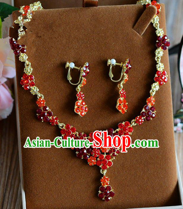 Traditional Jewelry Accessories, Palace Princess Wedding Accessories, Baroco Style Crystal Earrings and Necklace for Women
