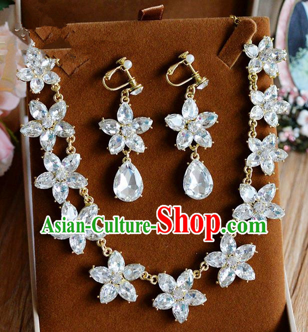 Traditional Jewelry Accessories, Palace Princess Wedding Accessories, Baroco Style Crystal Earrings and Necklace Set for Women