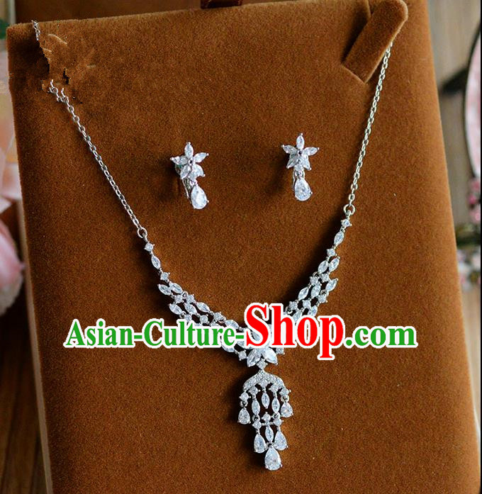 Traditional Jewelry Accessories, Palace Princess Wedding Accessories, Baroco Style Crystal Zircon Earrings and Necklace Set for Women