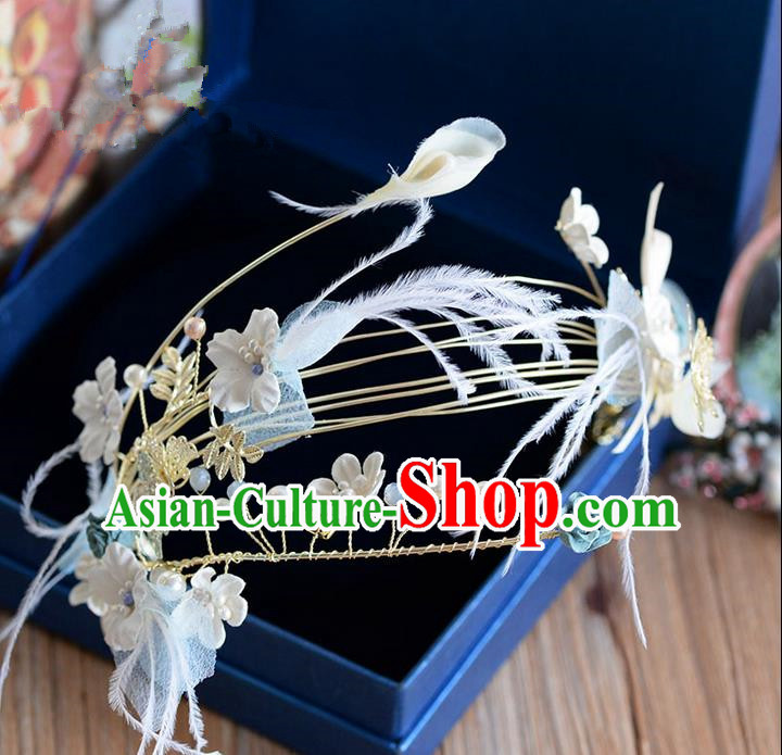 Traditional Jewelry Accessories, Princess Wedding Hair Accessories, Bride Wedding Hair Accessories, Headwear, Baroco Style Handmade Feather Flowers Hair Claw for Women