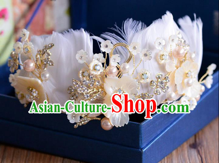 Traditional Jewelry Accessories, Palace Princess Bride Royal Crown, Engagement Royal Crown, Wedding Hair Accessories, Baroco Style Crystal Feather Pearl Headwear for Women