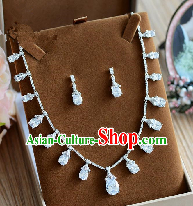 Traditional Jewelry Accessories, Palace Princess Earrings, Engagement Accessories Collar, Earrings, Necklace, Wedding Accessories, Baroco Style Crystal Zircon Headwear Set for Women