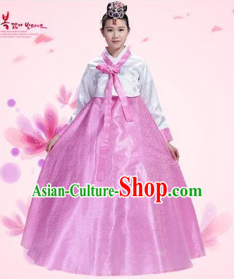 Korean Traditional Costumes Bride Dress Wedding Clothes Korean Full Dress Formal Attire Ceremonial Dress Court Stage Dancing White Top Pink Skirt