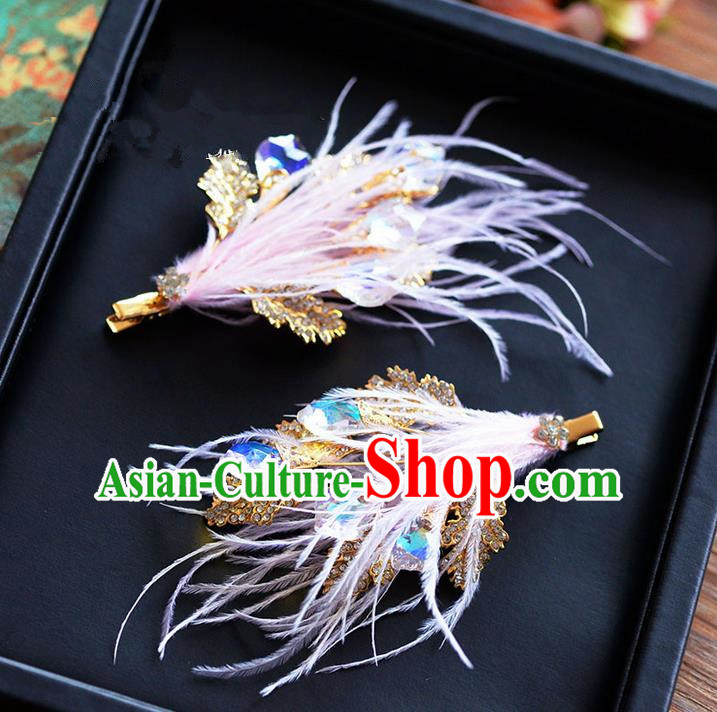 Traditional Jewelry Accessories, Princess Wedding Hair Accessories, Bride Wedding Hair Accessories, Headband, Baroco Style Handmade Crystal Feather Hair Claw for Women