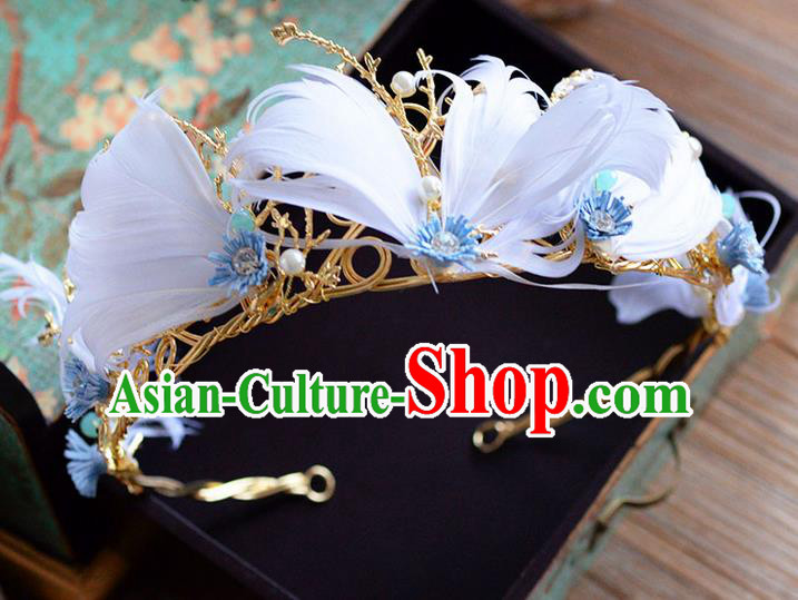 Traditional Jewelry Accessories, Palace Queen Bride Royal Crown, Engagement Retro Royal Crown, Wedding Hair Accessories, Baroco Style Pearl Feather Headwear for Women