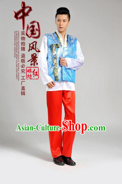 Korean Traditional Formal Dress Set Men Clothes Traditional Korean Traditional Costumes Full Dress Formal Attire Ceremonial Dress Court Blue Top Red Pants
