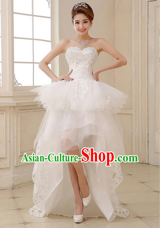 Traditional Chinese Bride Strapless Wedding Dress, Short Wedding Dress for Women