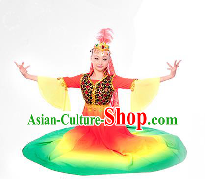 Traditional Chinese Uyghur nationality Dancing Costume, Folk Dance Ethnic Costume, Chinese Minority Nationality Uigurian Dance Costume for Women