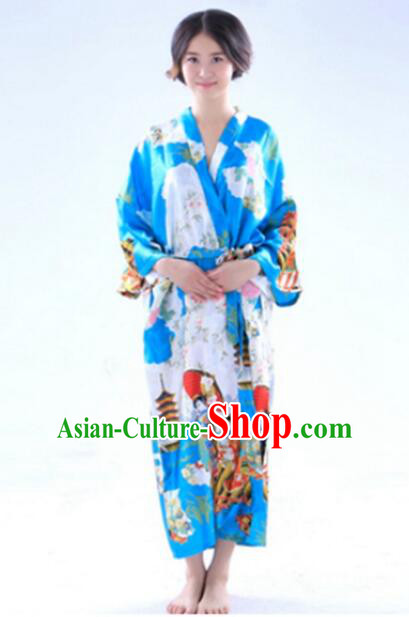 Kimono Japanese Tomesode Traditional Clothes Wafuku Stage Show Aristolochia ringens Light Blue