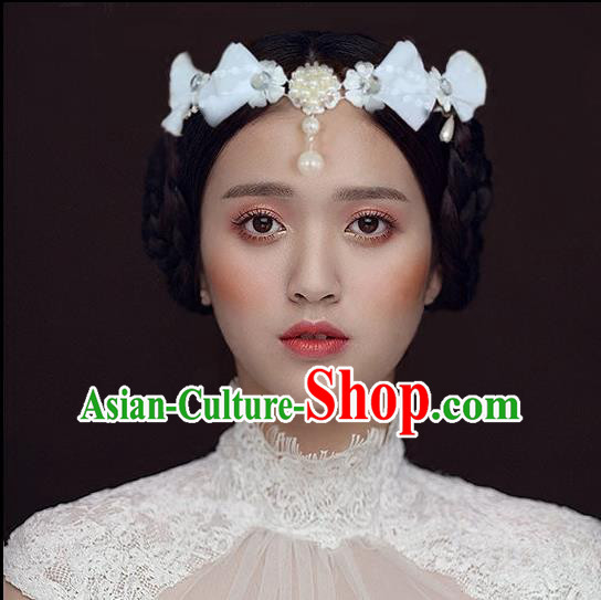 Chinese Wedding Jewelry Accessories, Traditional Bride Headwear, Wedding Tiaras, Imperial Bridal Baroco Style Wedding Lace Tassels Pearl Hair Clasp