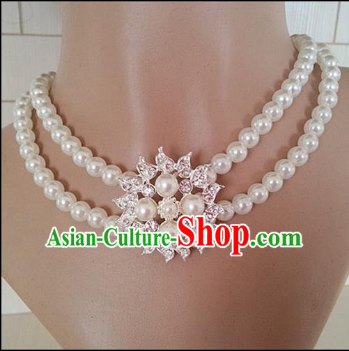 Chinese Wedding Jewelry Accessories, Traditional Bride Nceklace, Princess Wedding Necklet, Imperial Bridal Baroco Style Wedding Lace Pearl Collar