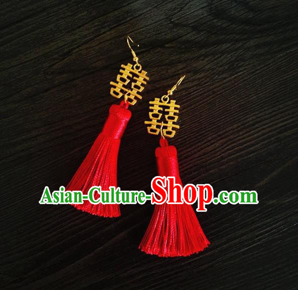 Chinese Wedding Jewelry Accessories, Traditional Xiuhe Suits Wedding Bride Earrings, Ancient Chinese Red Tassel Earrings