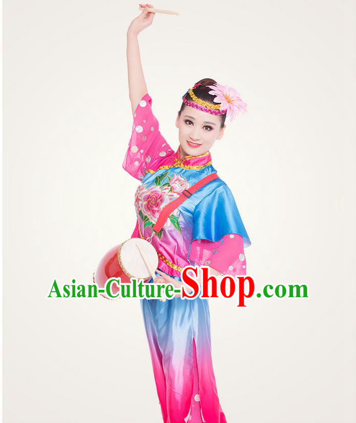 Traditional Chinese Yangge Fan Dancing Costume, Folk Dance Yangko Costume for Women