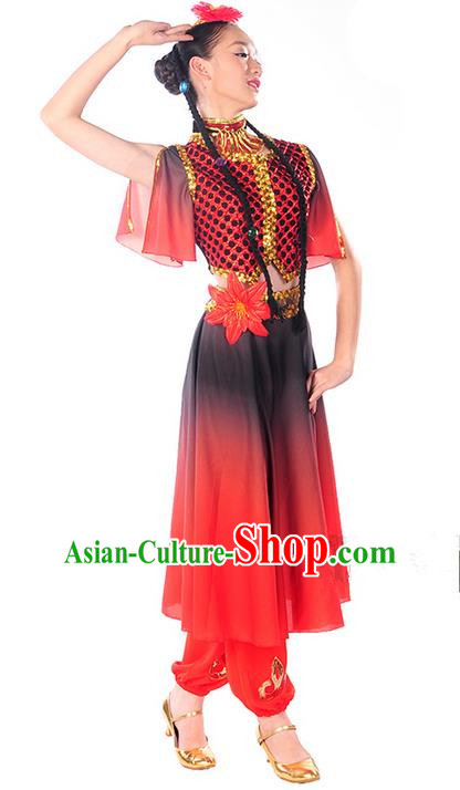 Traditional Chinese Uyghur nationality Dancing Costume, Folk Dance Ethnic Costume, Chinese Minority Nationality Uigurian Dance Costume for Women