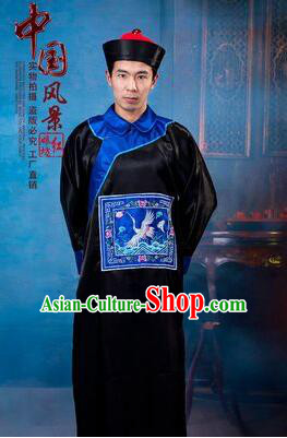 Qing Dynasty Men Costume Official Clothes Imperial Palace Royal Family Member Chieftain Clothing and Hat Black