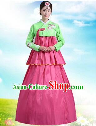 Korean Court Dress Girl Stage Costumes Show Traditional Clothes Dancing Children Ceremonial Dresses Full Dress Formal Attire Green Top Red Skirt