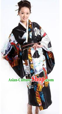Japanese Traditional Costumes Kimono Tomesode Stage Show Wafuku Aristolochia ringens Tomesode Full Dress Black