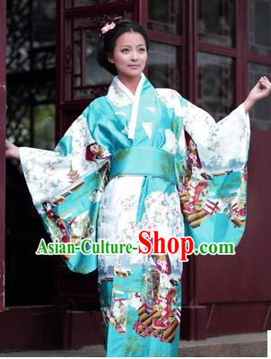 Japanese Traditional Costumes Kimono Tomesode Stage Show Wafuku Aristolochia ringens Tomesode Full Dress Green