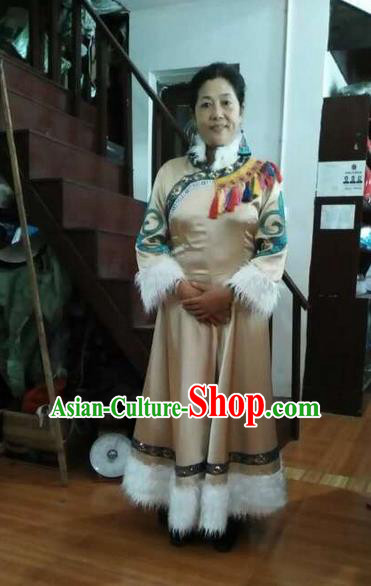 Traditional Chinese Oroqen Nationality Dancing Costume, Oroqenzu Female Folk Dance Ethnic Sealand Karp Pleated Skirt, Chinese Minority Oroqen Nationality Embroidery Costume for Women