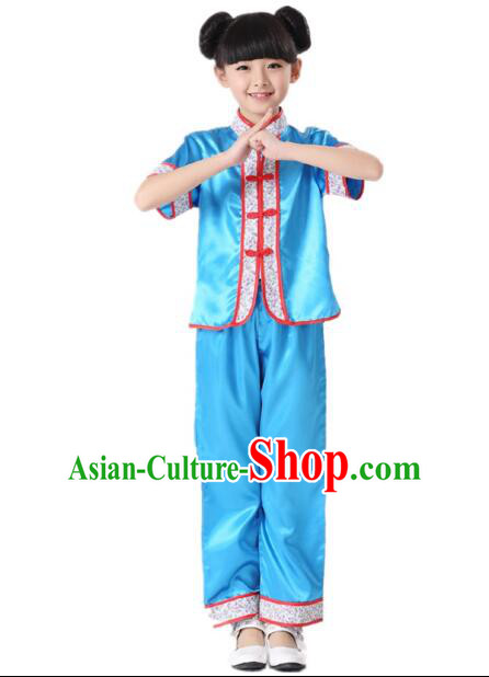 Chinese Traditional Wu Shu Clothes For Children Boys Girls Teenager Kung Fu Dress Tai Chi Tai Ji Chuan Martial Arts Uniform Complete Set Blue