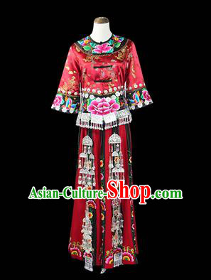 Traditional Chinese Miao Nationality Dancing Costume, Hmong Female Folk Dance Ethnic Pleated Skirt, Chinese Minority Miao Nationality Embroidery Costume for Women