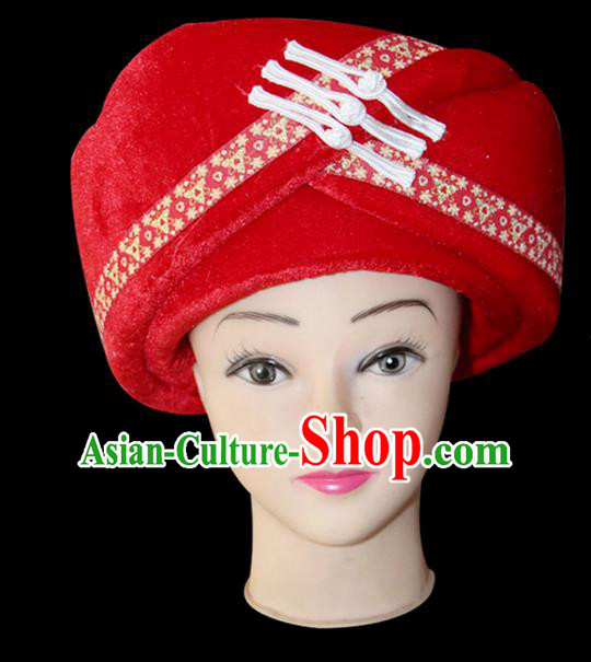 Traditional Chinese Miao Nationality Jewelry Accessories Hats, Tujiazu Ethnic Accessories, Chinese Minority Tujia Nationality Embroidery Headwear Hat for Women