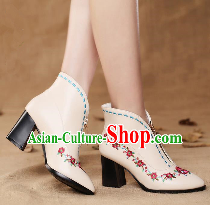 Traditional Chinese Folk Dance Shoes, China Female Embroidered Shoes, Chinese Minority Nationality Embroidery Ankle Boots for Women