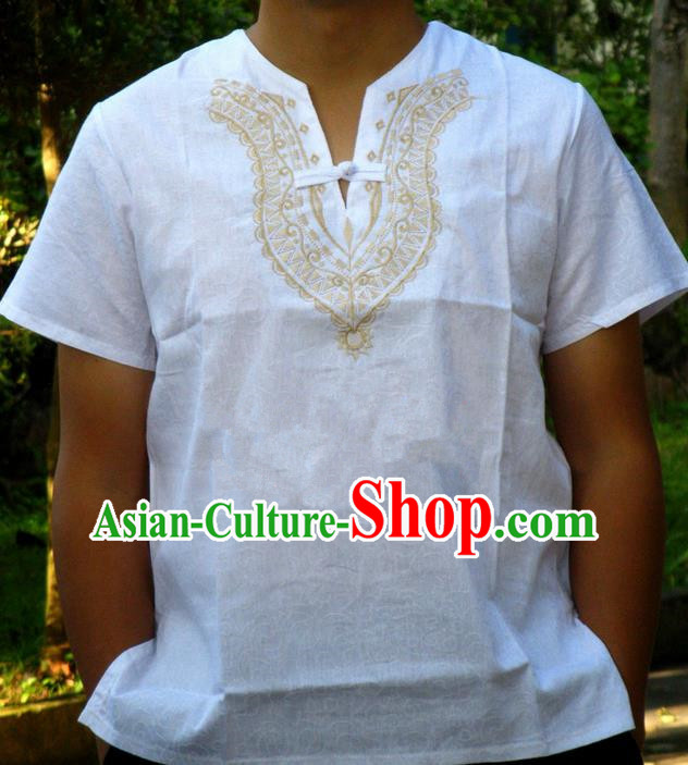 Traditional Asian Thai Male T-shirt, Thai Clothes Cotton Shirt for Men