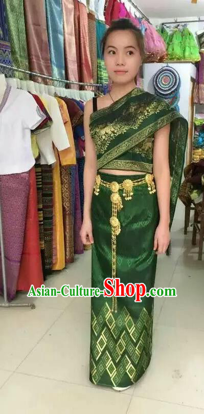 Traditional Asian Thai Palace Princess Wedding Costume Complete Set, Thai Shawl Royal Court Embroidery Clothing for Women