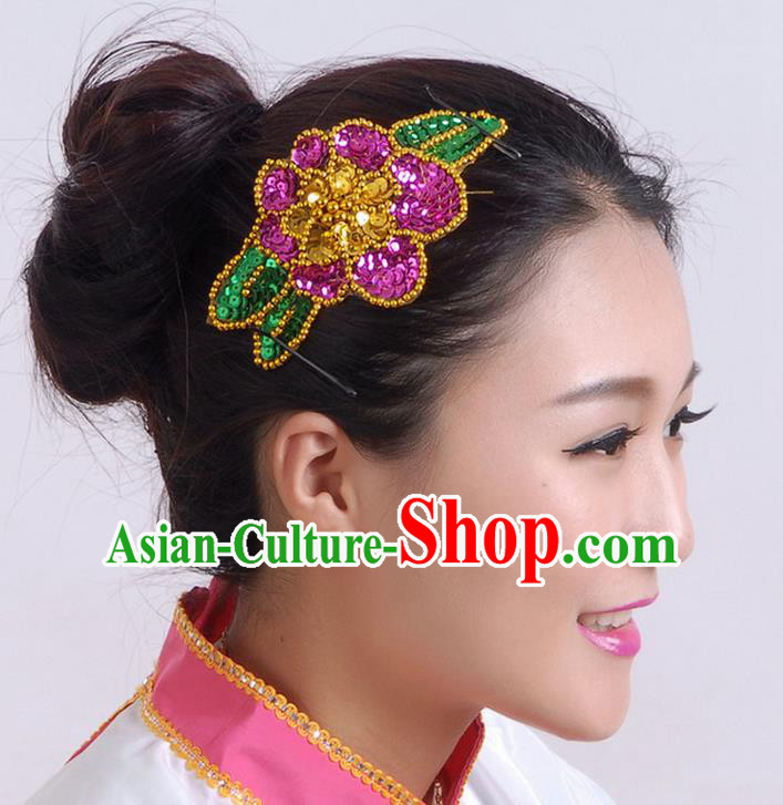 Traditional Chinese Yangge Hair Accessories, Fan Dancing Headwear, Folk Dance Yangko Peacock Dance Headdress, Stage Accessories Minimum Purchase 10