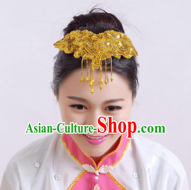 Traditional Chinese Yangge Hair Accessories, Fan Dancing Headwear, Folk Dance Yangko Peacock Dance Headdress, Stage Accessories Minimum Purchase 10