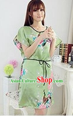 Night Suit for Women Night Gown Bedgown Leisure Wear Home Clothes Chinese Traditional Style Peacock Green