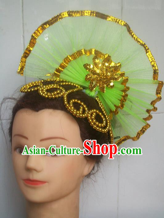 Traditional Chinese Yangge Hair Accessories, Fan Dancing Headwear, Folk Dance Yangko Peacock Dance Headdress, Stage Accessories
