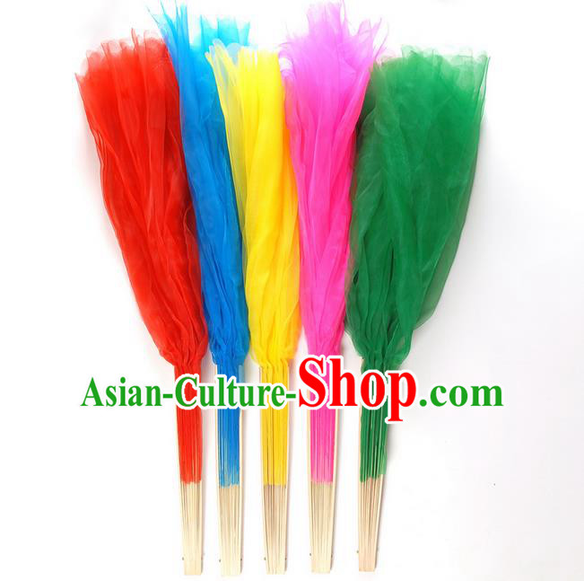 45cm Pure Silk Long Color Change Chinese Dance Folk Dance Hand Fans Yangge Dance Hand Fan Oriental Fan