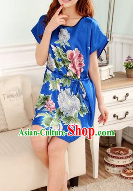 Night Gown Women Sexy Skirt Night Suit Nighty Bedgown Peony Blue