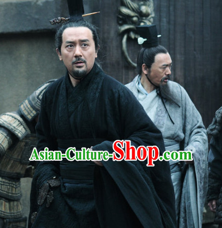 Chinese Ancient Film Costumes Prime Minister Long Robes and Coronet Complete Set for Men