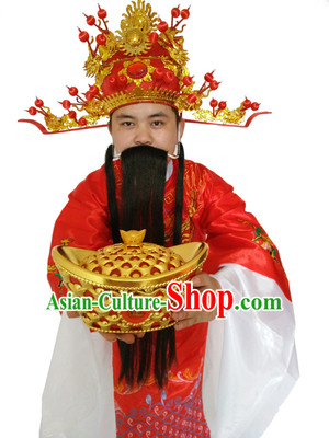 Ancient Chinese God Of Wealth Costume Accessories Set Cai Shen New Year Celebration Clothing Caishen Dress