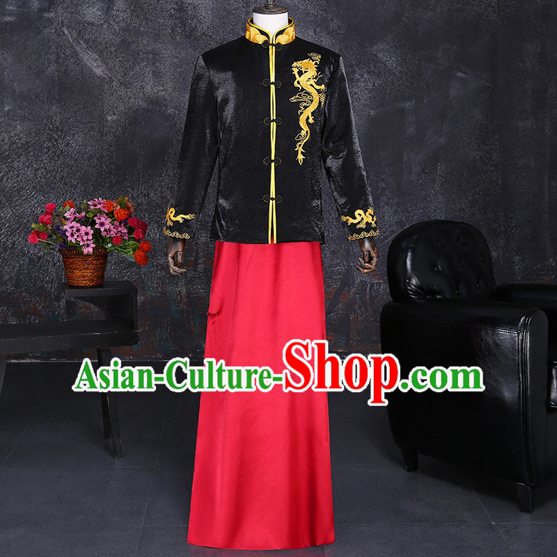 Ancient Chinese Costume, Chinese Style Wedding Dress, Ancient Long Dragon Flown, Groom Toast Clothing Mandarin Jacket For Men