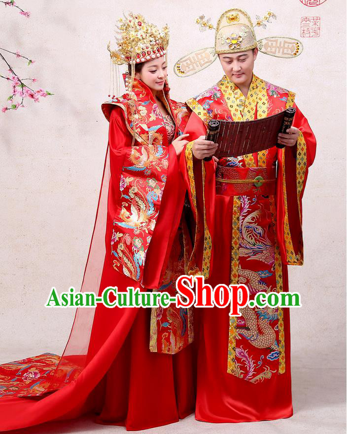 Ancient Chinese Palace Empress Costumes Complete Set, Hanfu, Tang Dynasty Ancient Palace Queen And Emperor Wedding Dress Suits